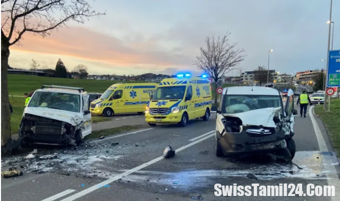 சுவிஸ் ஆர்காவ் மாநிலத்தில் டெலிவரி வேன்கள் நேருக்கு நேர் மோதி விபத்து .!