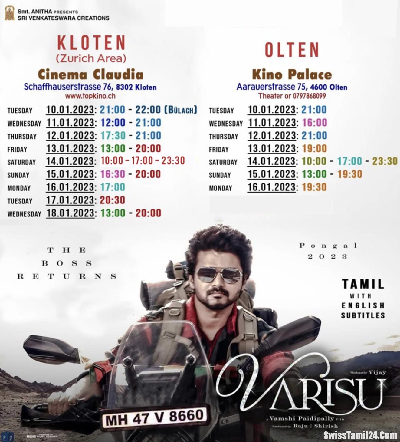 சுவிற்சர்லாந்தில், துணிவு, வாரிசு, Thunivu, Varisu, Kino ABC, SwissTamils, Kino Olten, Bern Kino, Tamil Movie in Swiss, Varisu Show Time Bern, Varisu Show Time zurich, Varisu Show Time Olten, thunivu Show Time Bern, thunivu Show Time Switzerland, thunivu Show Time olten