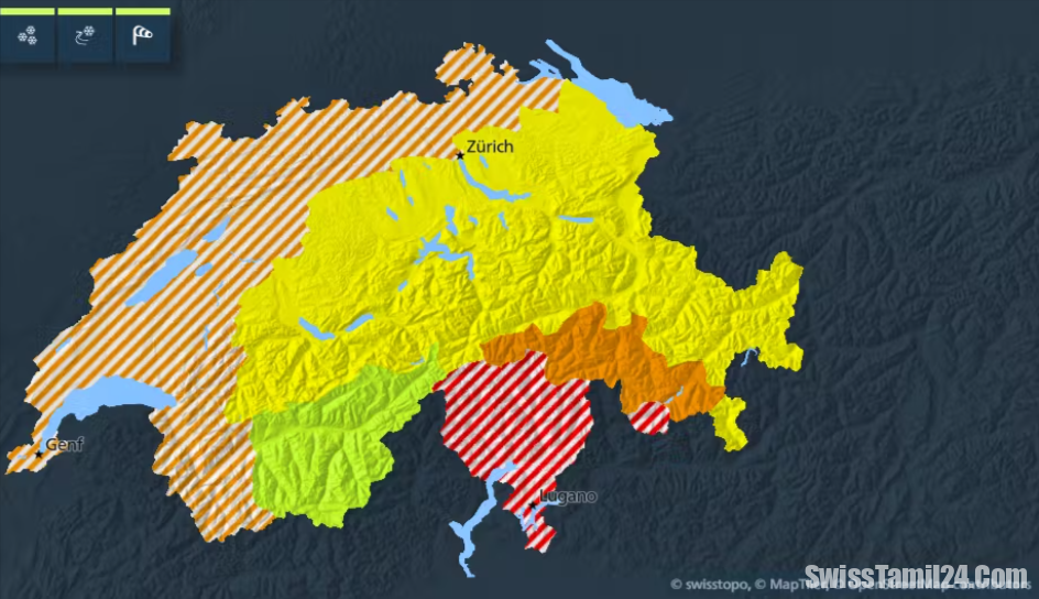 சுவிட்சர்லாந்தில் சீரற்ற காலநிலை குறித்து எச்சரிக்கை