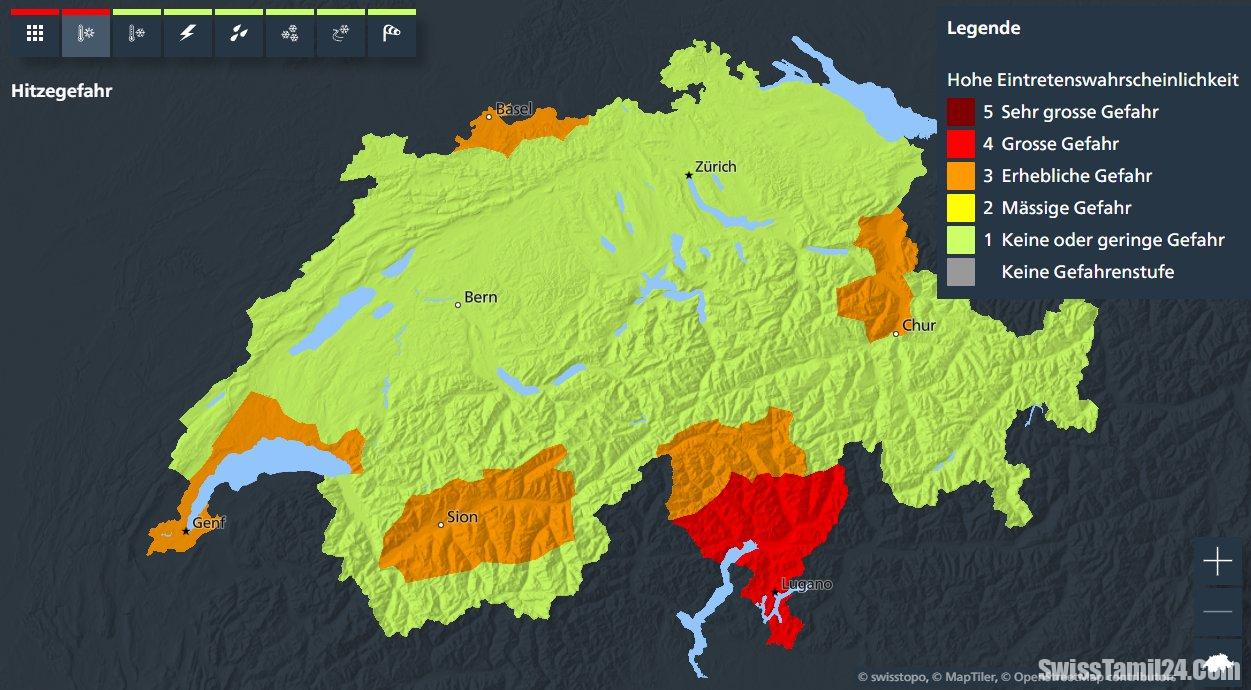 சுவிட்சர்லாந்தில் வெளியான வெப்ப அலை தொடர்பான முன்னறிவிப்பு