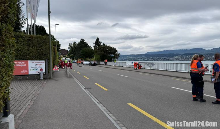 சூரிச் ஏரியில் கார் கவிழ்ந்தது : போலீசார் குவிப்பு