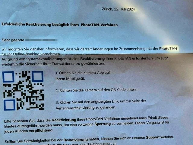 சூரிச் கன்டோனல் வங்கியின் பெயரில் மோசடி கடிதங்கள்.!!
