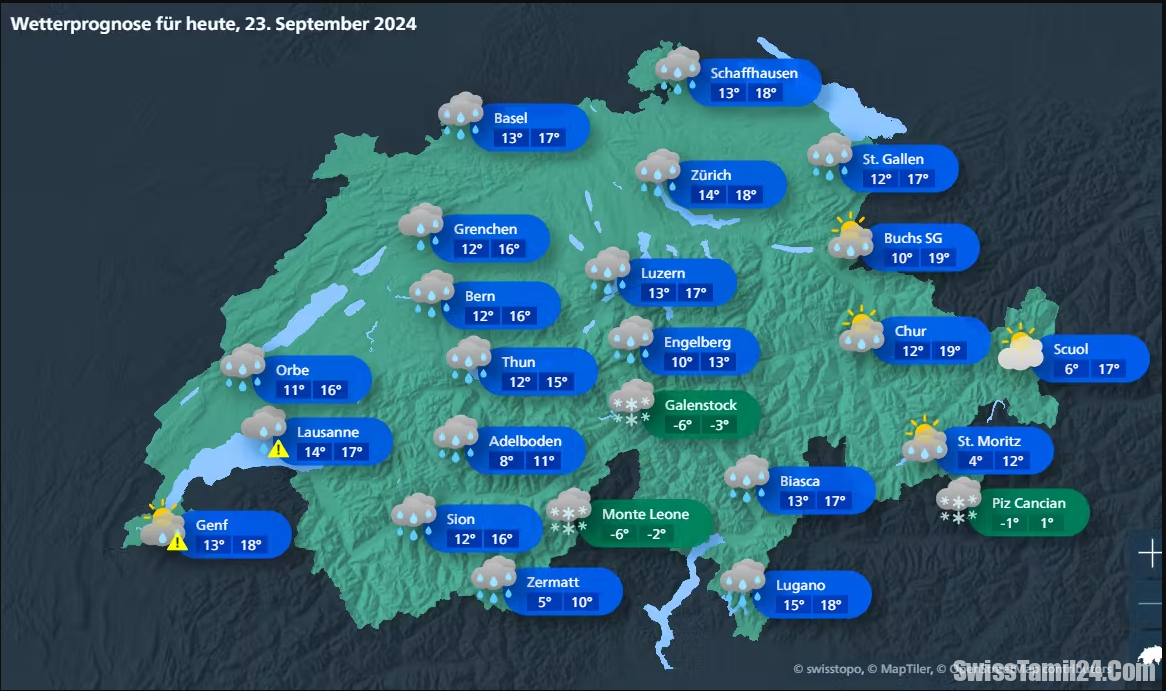 சுவிட்சர்லாந்தில் இந்த வாரம் முழுவதும் மழையுடன் கூடிய வானிலை