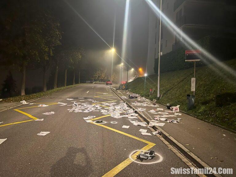 சூரிச்சில் செய்தித்தாள் விநியோக வாகனம் அதிகாலையில் விபத்து