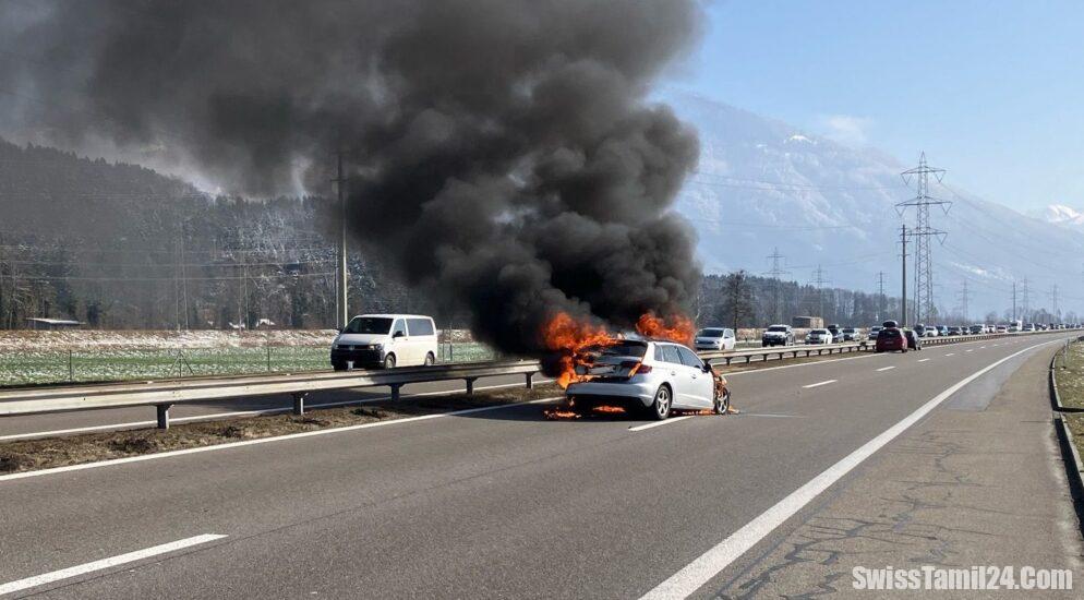 A3 நெடுஞ்சாலையில் மூன்று வாகனங்கள் விபத்து : தீப்பற்றி எரிந்த கார்