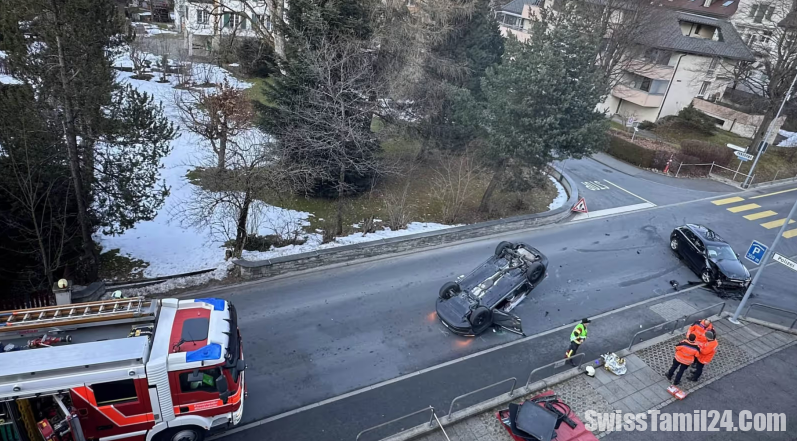 ஐன்சீடெல்ன்னில் பயங்கர விபத்து : குடைசாந்த கார் : இருவர் படுகாயம்