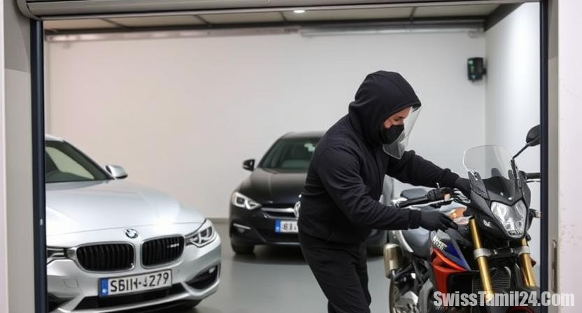 கேரேஜ் உள்ளே நுழைந்து 2 லட்சம் பிராங் பெறுமதியான வாகனங்கள் திருட்டு