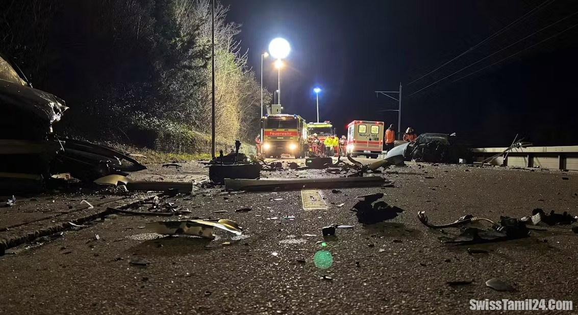 சூரிச்சில் இரு வாகனங்கள் நேருக்கு நேர் மோதி பயங்கர விபத்து