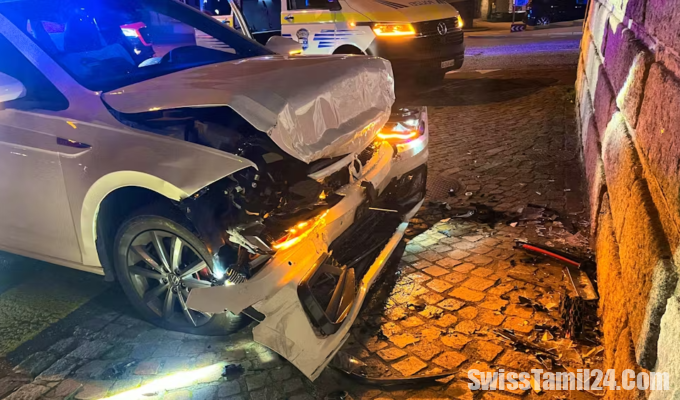 young female driver collided with a wall