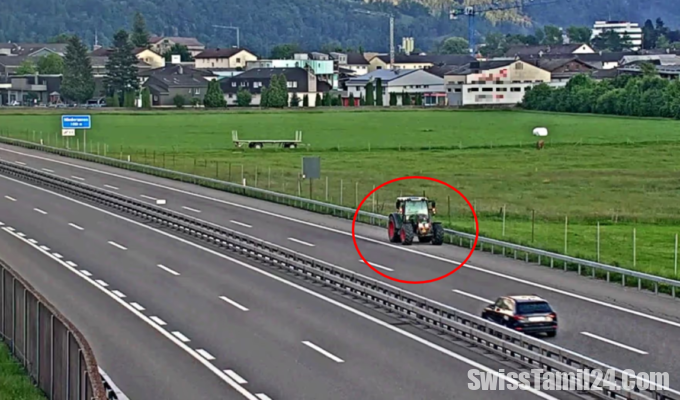 A3 Traktor geklaut und auf Gegenfahrbahn