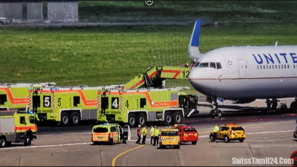 சூரிச் விமான நிலையத்தில் பறக்க முடியாமல் தவித்த யூனைட்டட் விமானம்