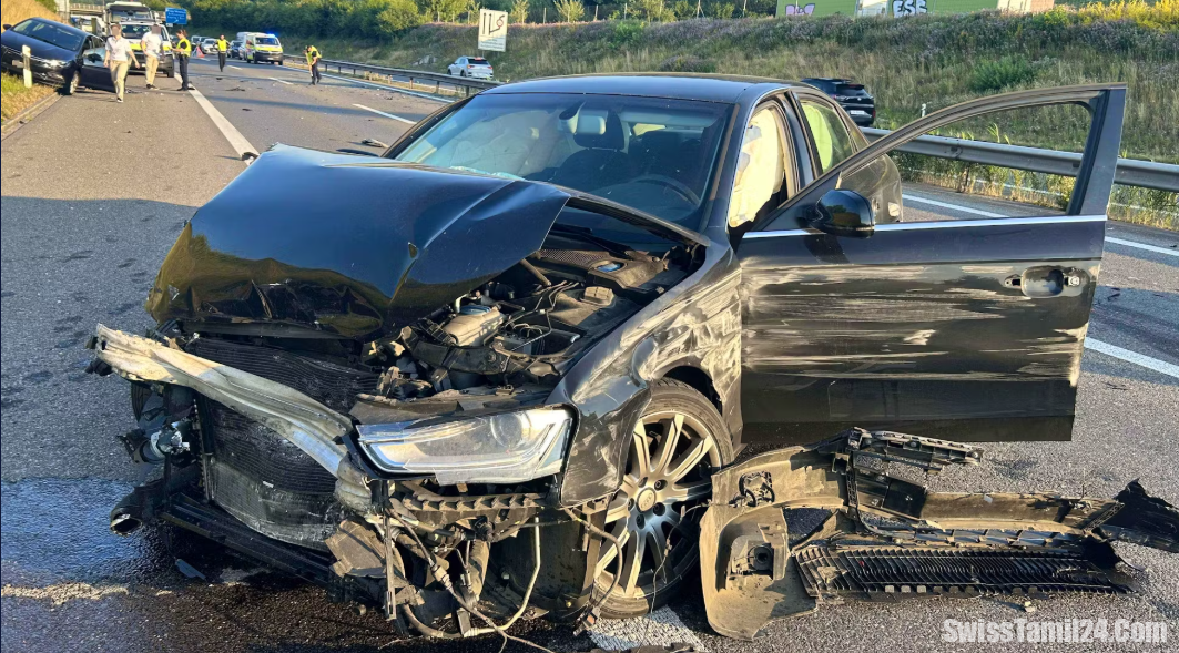 ஆர்காவ் இல் பயங்கரம் : 5 வாகனங்கள் ஒன்றுடன் ஒன்று மோதி விபத்து