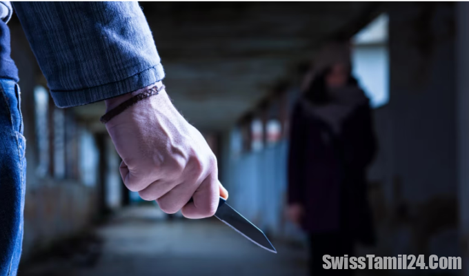 Ehemann sticht auf seine Frau ein