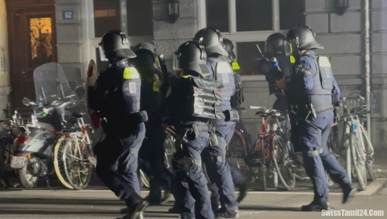 சூரிச்சில் காவல் நிலையம் அருகே கடும் கலவரம் – போலீசாருக்கு கற்கள், வெடிமருந்துகள் வீச்சு