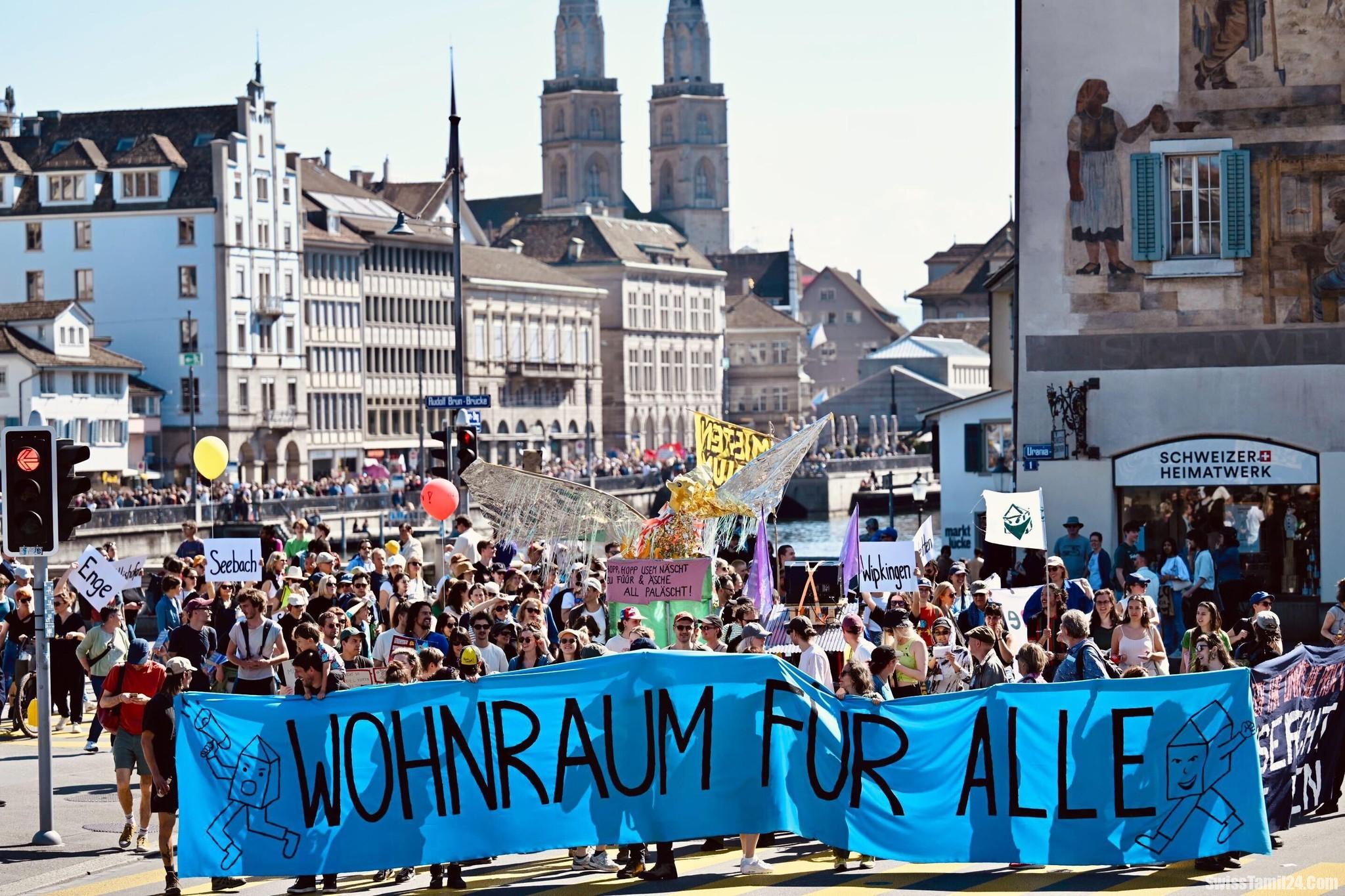 சூரிச் குடியிருப்பாளர்கள் வீட்டு வாடகை உயர்வுக்கு எதிராக போராட்டம்