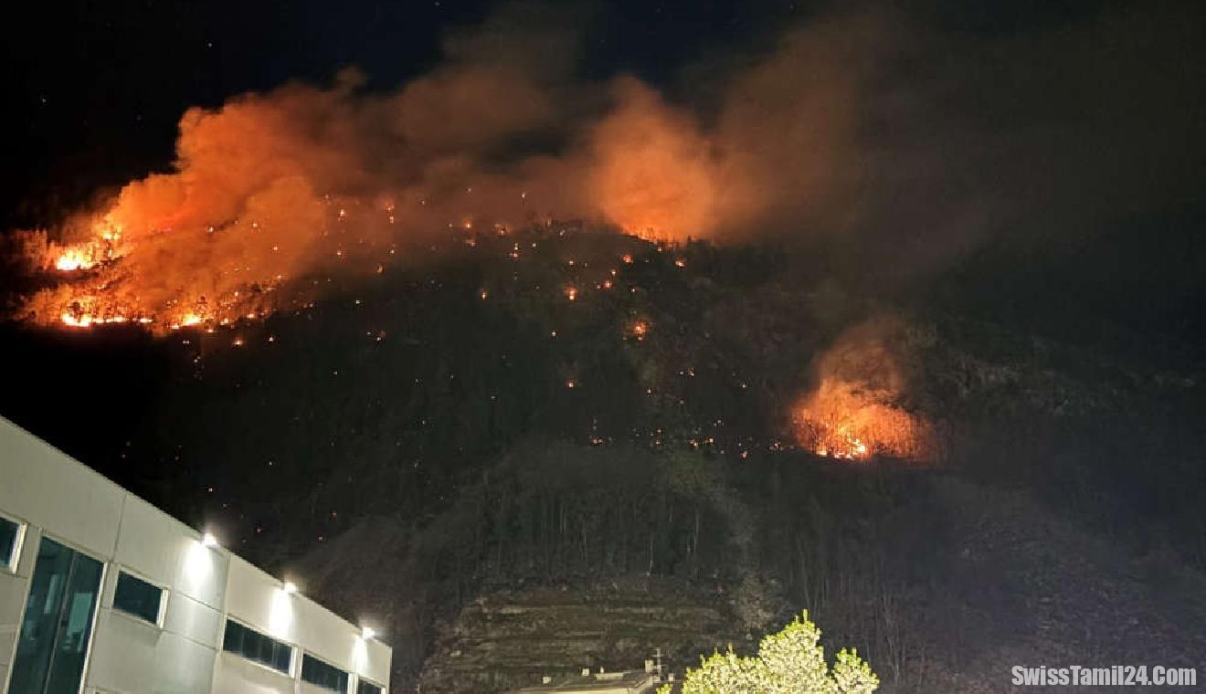 வலைஸ் அருகே வால் பொஸ்கியாவோவில் காட்டுத்தீ தீவிரம்